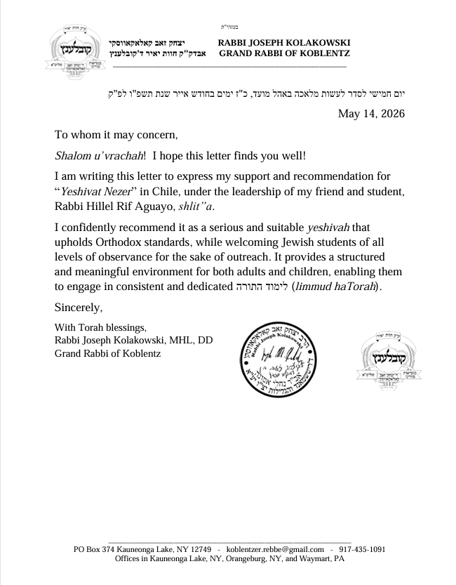 Carta de Rabbi Joseph Kolakowski